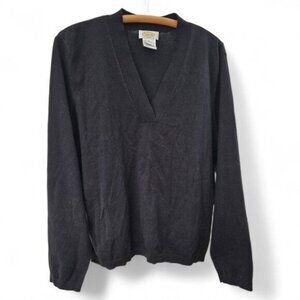 Talbots XL Womens Black Cross Over Placket V-Neck Sweater
